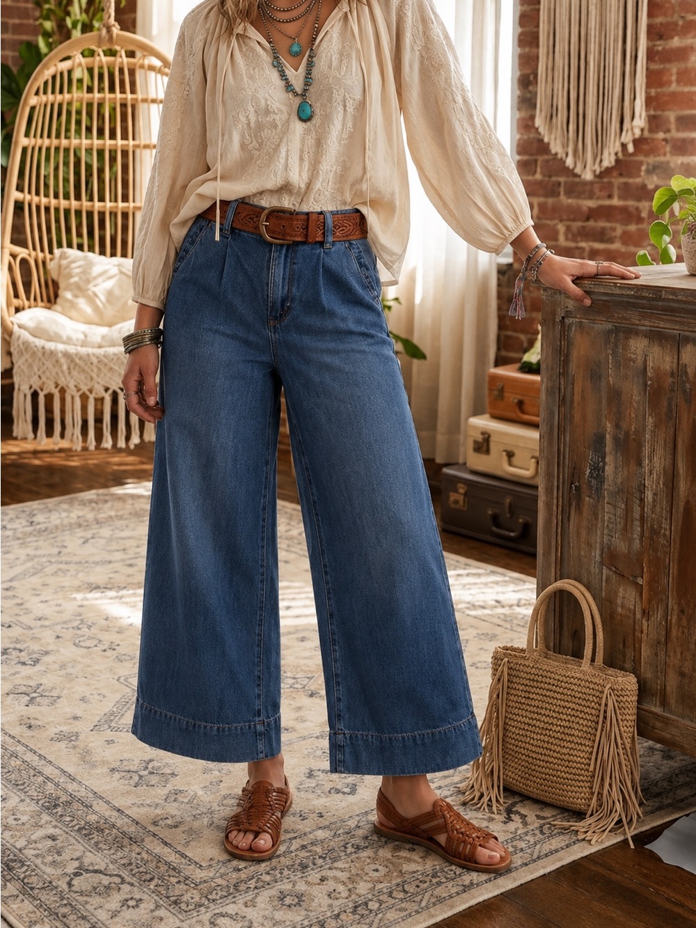HABITUAL Wide Leg Jeans High Rise Dark Wash Denim Blue Lyocell Blend Sz 6/28